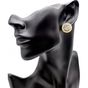 Gold-Tone Round Faux Druzy Stud Earrings – Glitter Textured Center, 3.75"